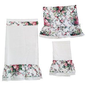 Vintage 90s Cafe Curtains Cabbage Rose 3PC Cotton New